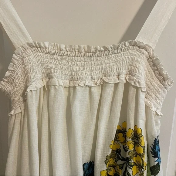 Anthropologie Maeve Beaujardin Floral Smocked Maxi Dress Cream Size Medium - Picture 8 of 14